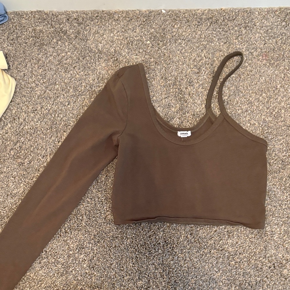 Garage dark green One-Shoulder Crop Top